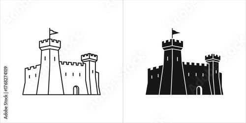 Outline and filled castle icon with flag