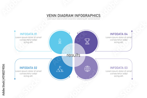Venn diagram infographic chart template for business 3 parts, options, presentation with venn diagram elements vector illustration.