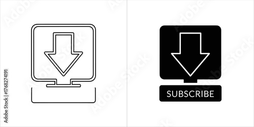 Download subscribe icon, line art and solid fill
