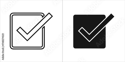 Check mark in a square icon in black and white
