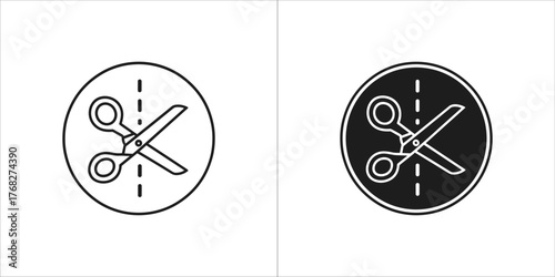 Scissors cutting dotted line, outline and solid style