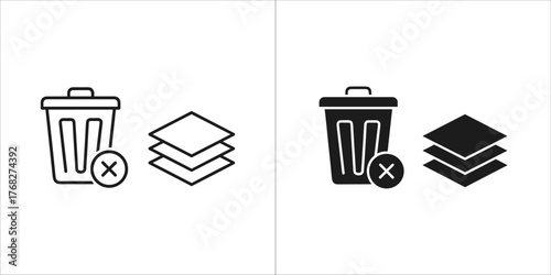 Delete icon and layers icon, outline and solid style