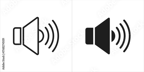 Speaker icon with sound waves, black and white versions