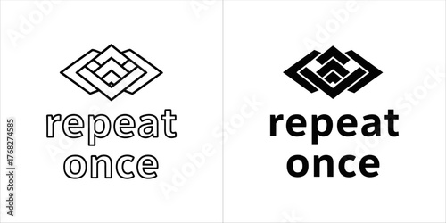 Two abstract geometric logos with text repeat once, one outlined and one solid