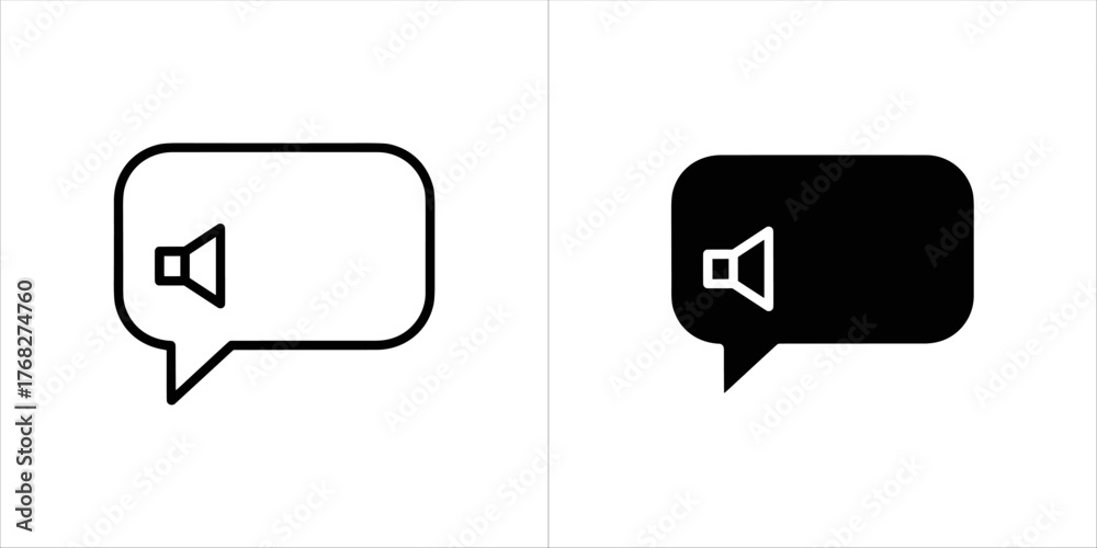 Fototapeta premium Speech bubble with speaker icon in outline and solid black