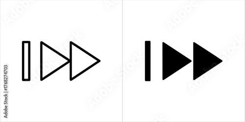 Two fast forward icons, one outlined and one solid black, indicating progression