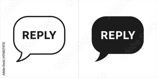 Two speech bubble icons with the word reply in black and white