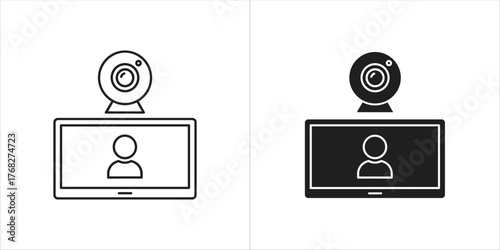 Two webcam icons on a monitor displaying a person icon