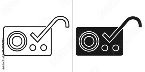 Two icons of a radio with a checkmark, one outlined and one filled