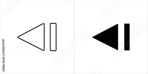 Rewind fast backward icon in outline and solid black