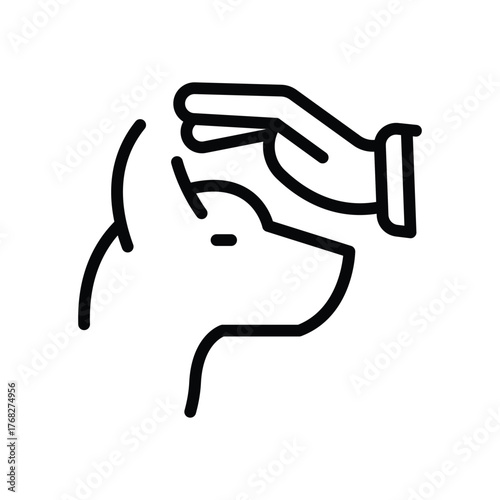 A black line drawing depicts a dogs head being petted by a hand The hand has a visible wrist