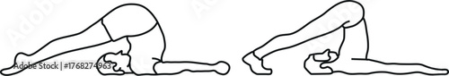 Minimal yoga pose line art illustration of plow pose and stretching exercise