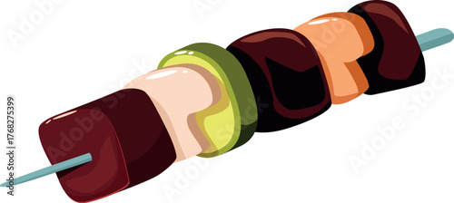 Delicious looking shish kebab with meat and vegetables, grilled and ready to eat