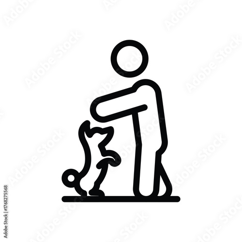 A black outline icon shows a person petting a small dog that is standing on its hind legs