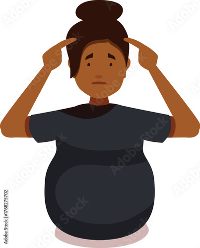 Pregnant woman feeling unwell, suffering headache and touching temples, pregnancy and health problems concept