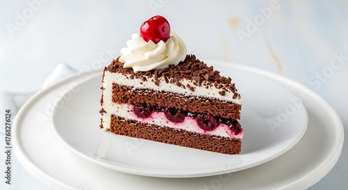 Schwarzwälder Kirschtorte Black Forest Cake Slice with Cherry and Chocolate