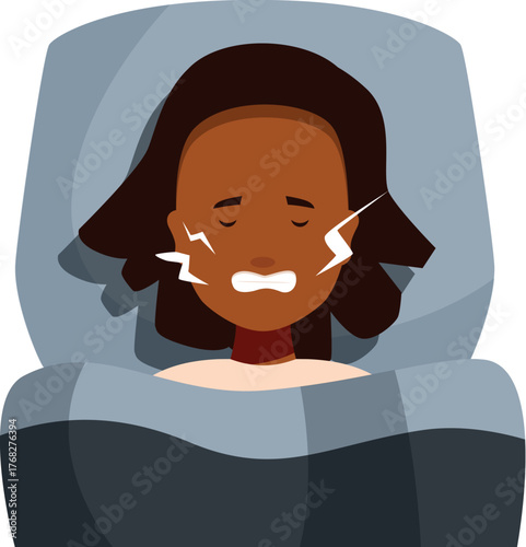 Woman suffering from bruxism, grinding her teeth while sleeping, a common sleep disorder