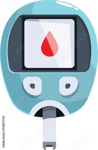 Portable glucose meter displaying a blood drop icon, symbolizing diabetes management and blood sugar monitoring