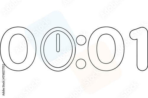 Digital timer clock showing zero minutes and one second with a simple outline design highlighting the passage of time in an elegant minimalistic format