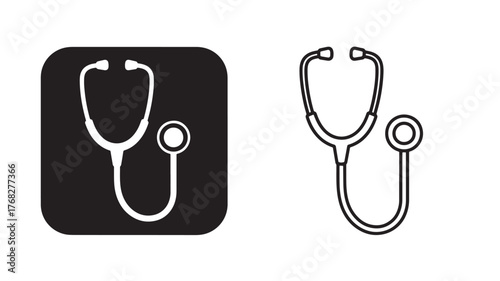 Two stethoscope icons one solid and one outline on transparent background silhouette