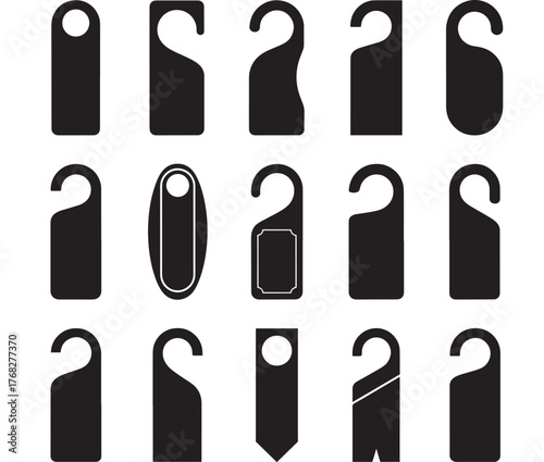 Collection of diverse black tag shapes on transparent background silhouette