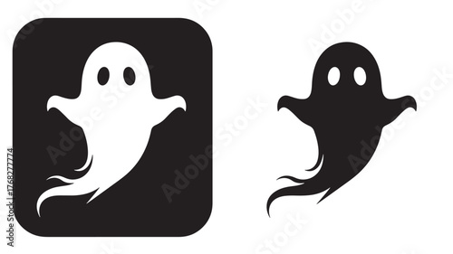 Two cute ghost icons one white and one black on transparent background silhouette