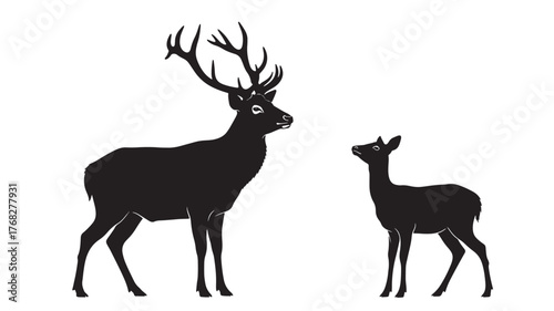 Majestic deer pair depicted in black a beautiful silhouette on transparent background