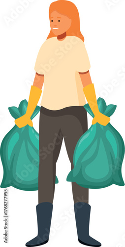 Volunteer holding two trash bags, promoting environmental awareness and responsible waste management