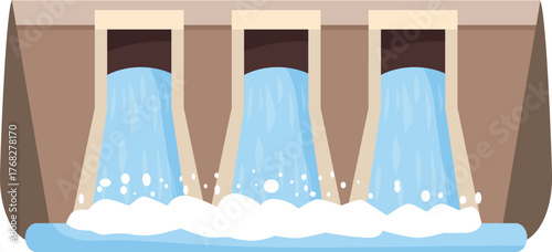 Hydroelectric power plant providing sustainable energy solution, featuring cascading water through dam spillways