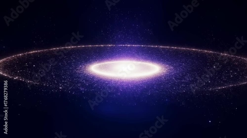 Glowing white core galaxy ring spiral star field purple nebula glow cosmic dust halo outer star ring deep space vista luminous disk halo purple glow