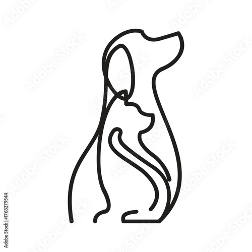 A line drawing shows a dog standing behind a cat both facing left