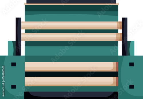 Fabric rolling through a textile finishing machine in a modern factory, enhancing quality and preparing for garment production