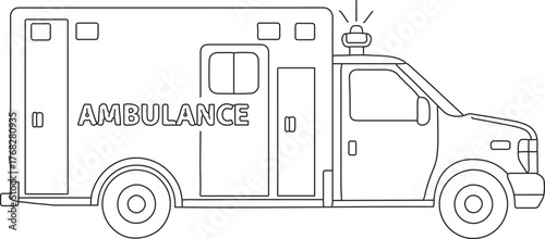 Outline illustration of an emergency medical service ambulance with flashing lights