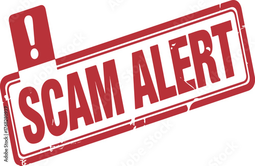 Red scam alert sign with exclamation mark scam, alert, sign, red, exclamation, mark, warning, caution, danger, fraud, risk, attention, notice, problem, issue, concern, threat, hazard, beware, 