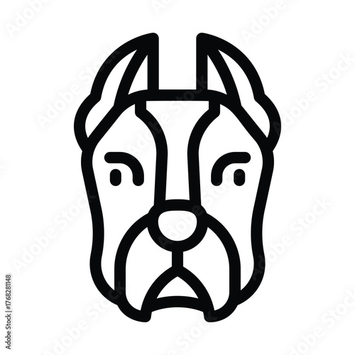 A minimalist line drawing of a bulldogs face featuring its distinct muzzle perked ears and facial wrinkles