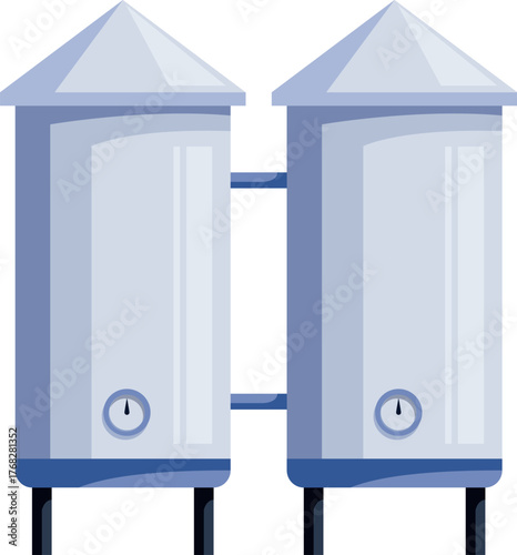 Two metal tanks processing and storing milk products in a modern dairy factory, ensuring quality and hygiene