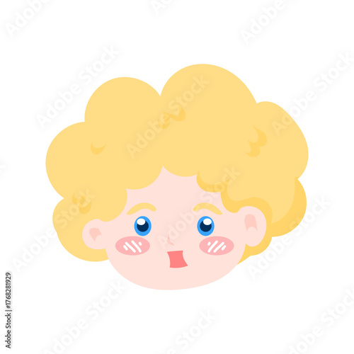 kawaii blonde head variant expression. emoji boy,Chubby Cheeks and Curly Hair, Cartoon Style. angle head expression