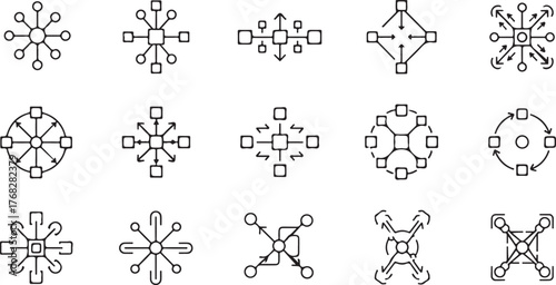 Abstract Connectivity and System Architecture Line Art Icon Set