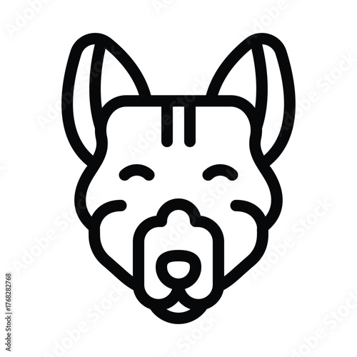 A stylized dog head icon featuring prominent ears closed eyes and a detailed snout