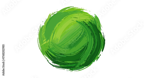 Abstract verdant sphere made with dynamic brush strokes on a pristine white backdrop