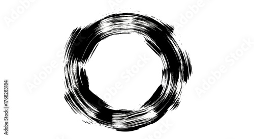 Circular brushstroke illustration with expressive rough texture and white background for artistic
