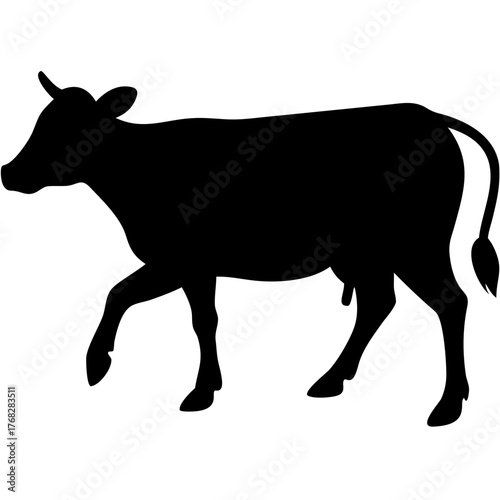 Simple silhouette of a walking cow, embodying the charm of rural life and agriculture, perfect for crafting logos and educational materials about farming
