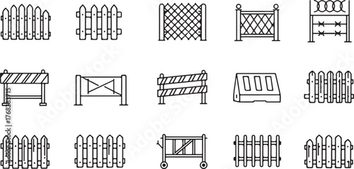 Collection Outline Fence Barrier Icons Line Art Black White