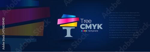 Cmyk Logo. Abstract Tree Printing theme. Template design vector. Black background