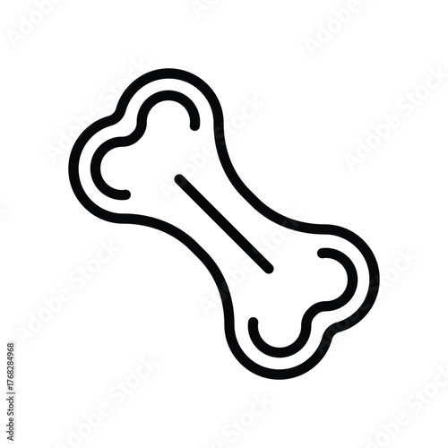 Black outline of a dog bone tilted with a central line