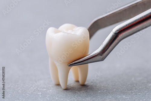 Dental instrument holding wisdom tooth model