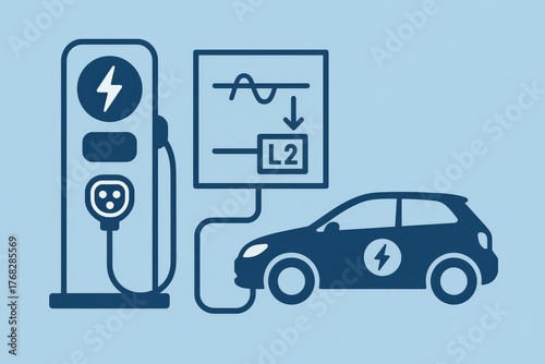 Innovative electric vehicle charging station illustration showcasing eco-friendly technology with modern features highlighting sustainable transportation infrastructure and futuristic mobility