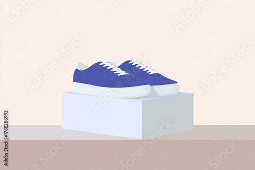 A pair of sports shoes sneakers on display box