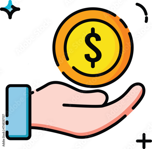 Money management a hand displays a dollar coin symbolizing wise financial planning and investment.