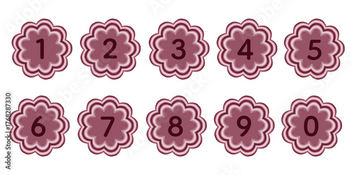Mauve Pink Blooming Petal Numbers 0–9 Design Set On transparent background